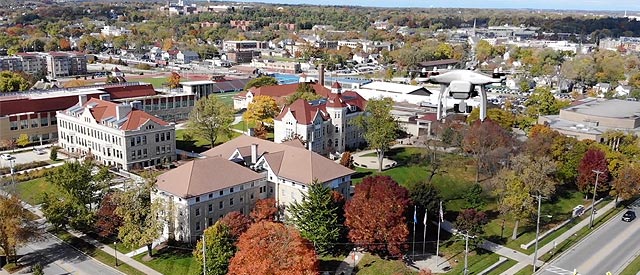 Campus aerial with drone