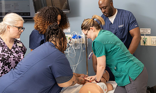 nursing students in the simulation lab