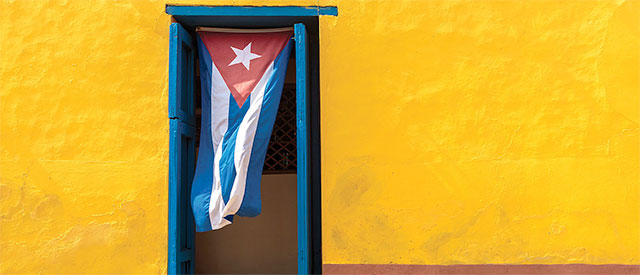 Cuban flag hanging in a doorway