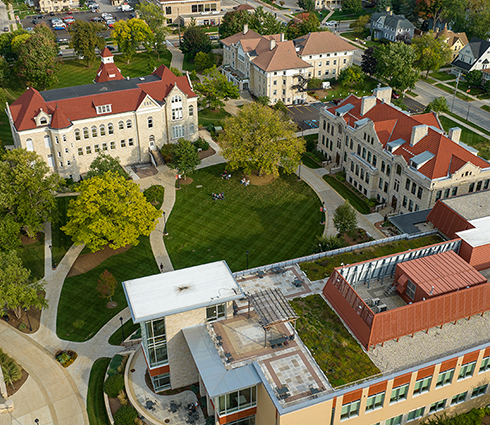 Carroll University campus main lawn aerial view
