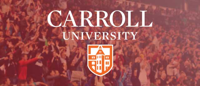 Carroll Logo over blurry basketball fans