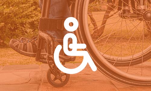 image of wheelchair with orange overlay and icon 