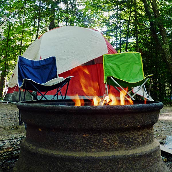 camping site set up with rented Carroll University equipment
