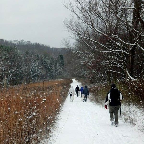 students on a winter hike